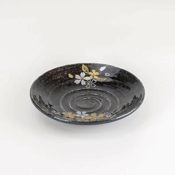 Tenmoku Gold Sakura Matcha Bowl & Plate Set - Image 2