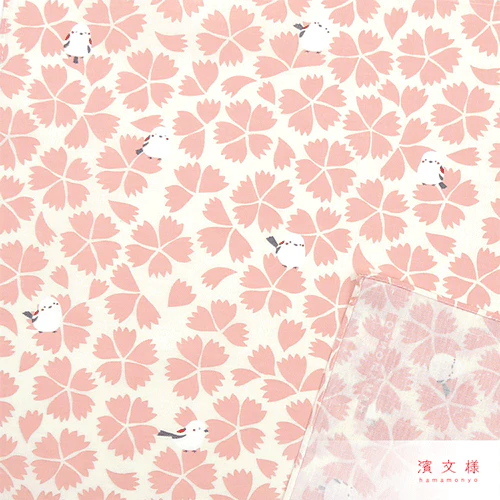 Hamamonyo Dianthus & Long-tailed Tit Fine Cotton Handkerchief 35cm - Image 2
