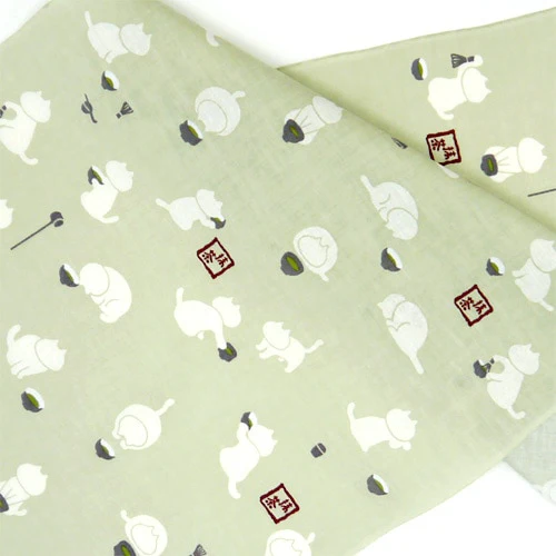 Hamamonyo Matcha Cat Tenugui Towel - Image 2