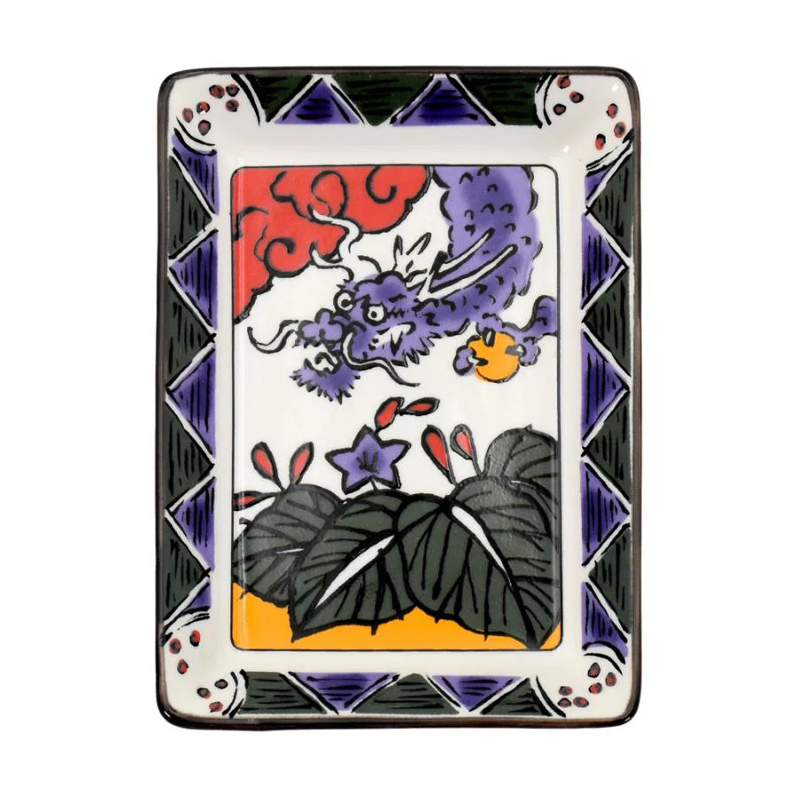 Hanafuda Zodiac Rectangular Small Plate 10×7cm - Dragon