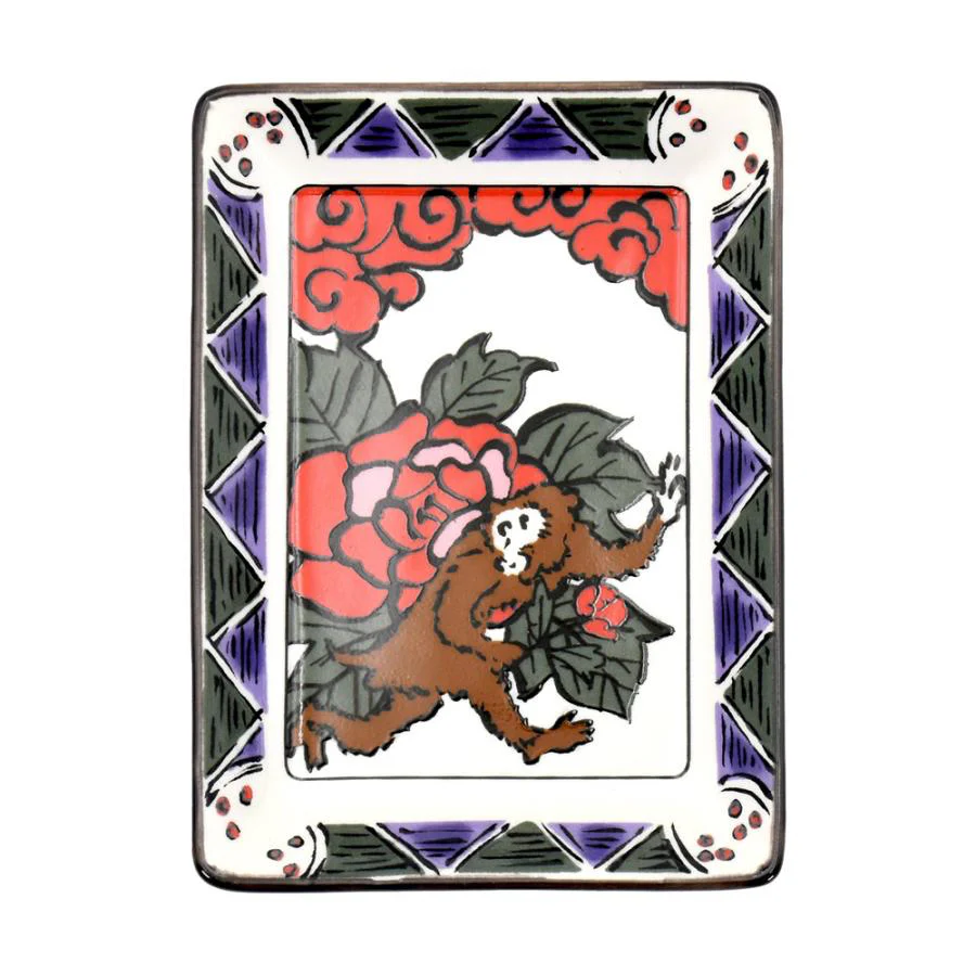 Hanafuda Zodiac Rectangular Small Plate 10×7cm - Monkey