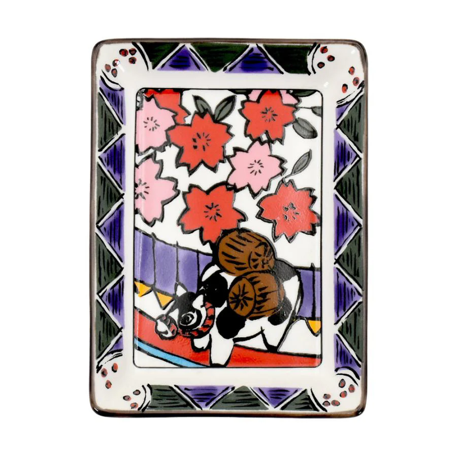 Hanafuda Zodiac Rectangular Small Plate 10×7cm - Ox