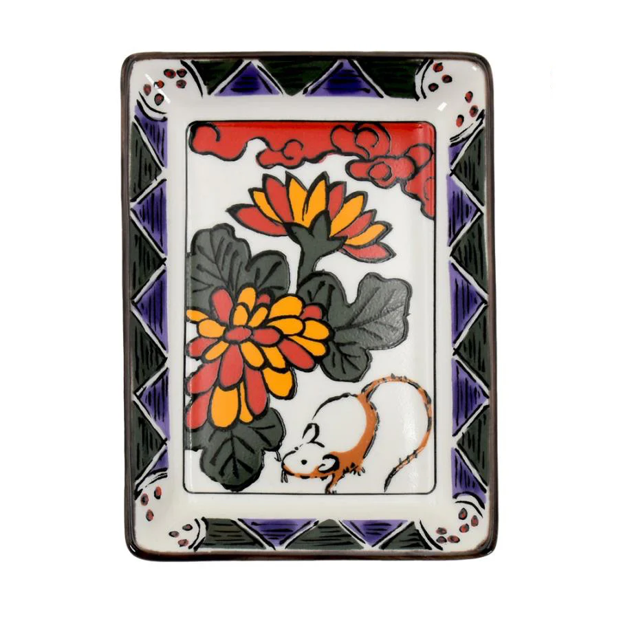 Hanafuda Zodiac Rectangular Small Plate 10×7cm - Rat