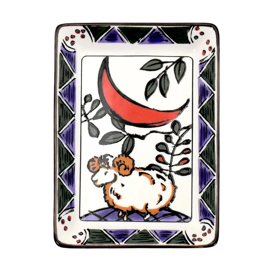 Hanafuda Zodiac Rectangular Small Plate 10×7cm - Sheep