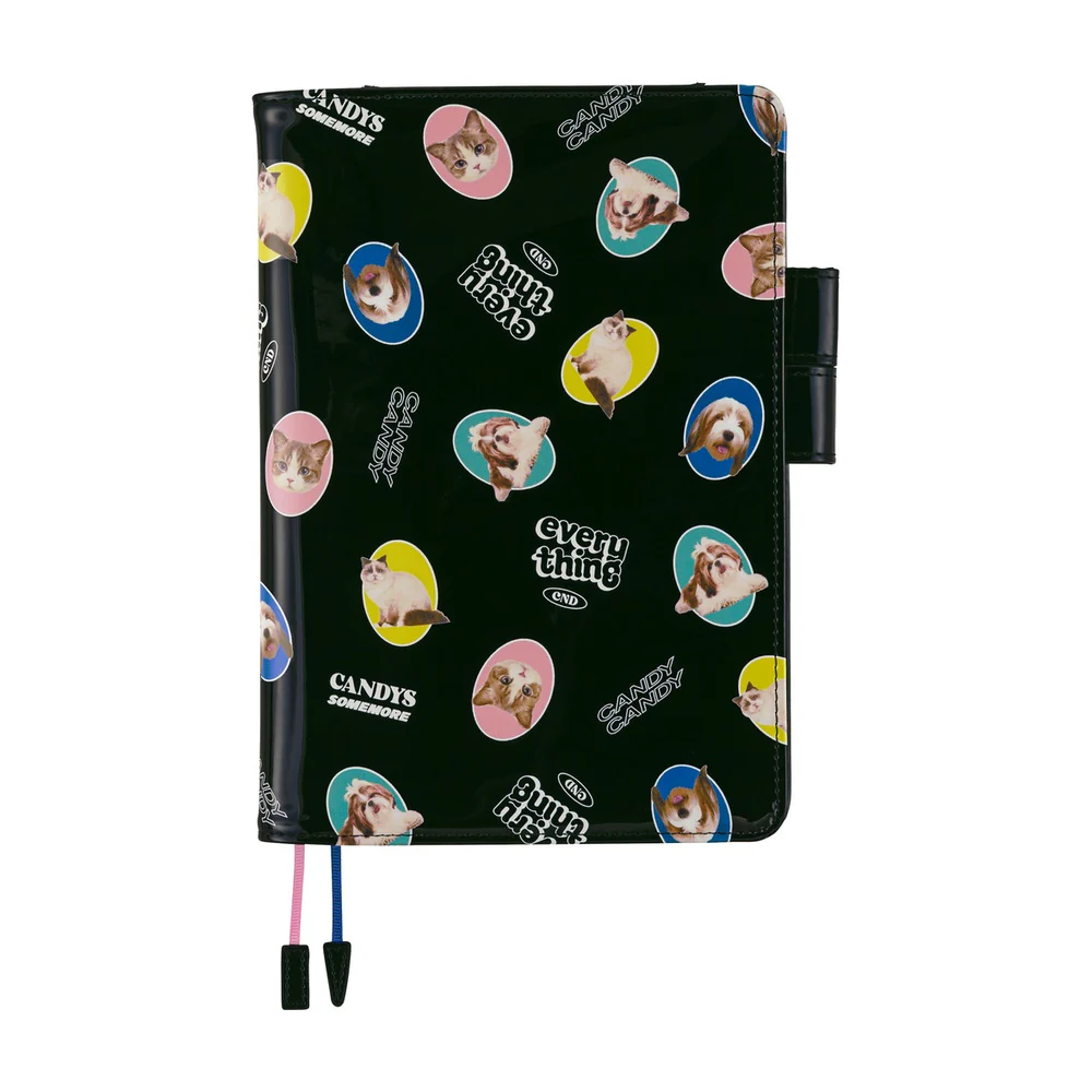 Hobonichi Techo A5 Cousins Planner Cover - Candy Stripper: Random Dog & Cat (Black)