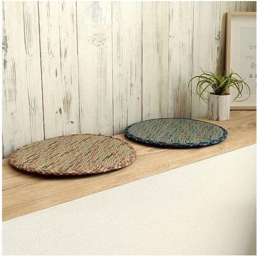 Ikehiko Igusa Blue Checkered Seat Cushion 35cm - Image 2