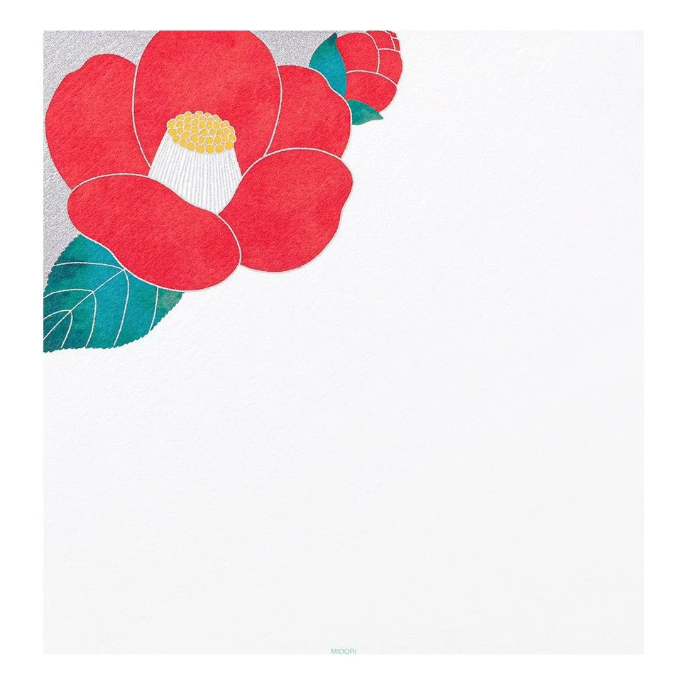 Midori Kami Letter Set Red & White Camellia - Image 3