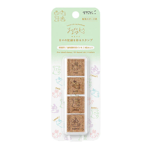 Midori Yuru Log Pre-inked Stamp - Animal Poses