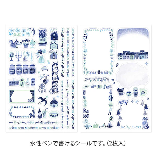 Midori Yuru Log Sticker Sheet - Blue Nordic - 2 Sheets - Image 2