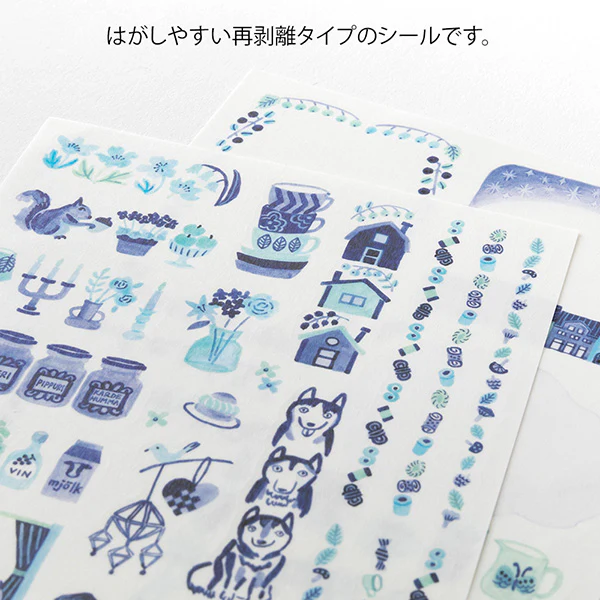 Midori Yuru Log Sticker Sheet - Blue Nordic - 2 Sheets - Image 3