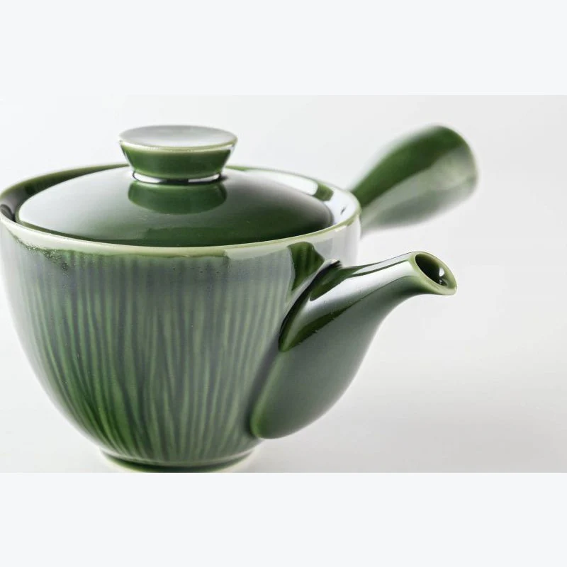 Miyama Crease Kyusu Teapot 400ml - Oribe green - Image 4