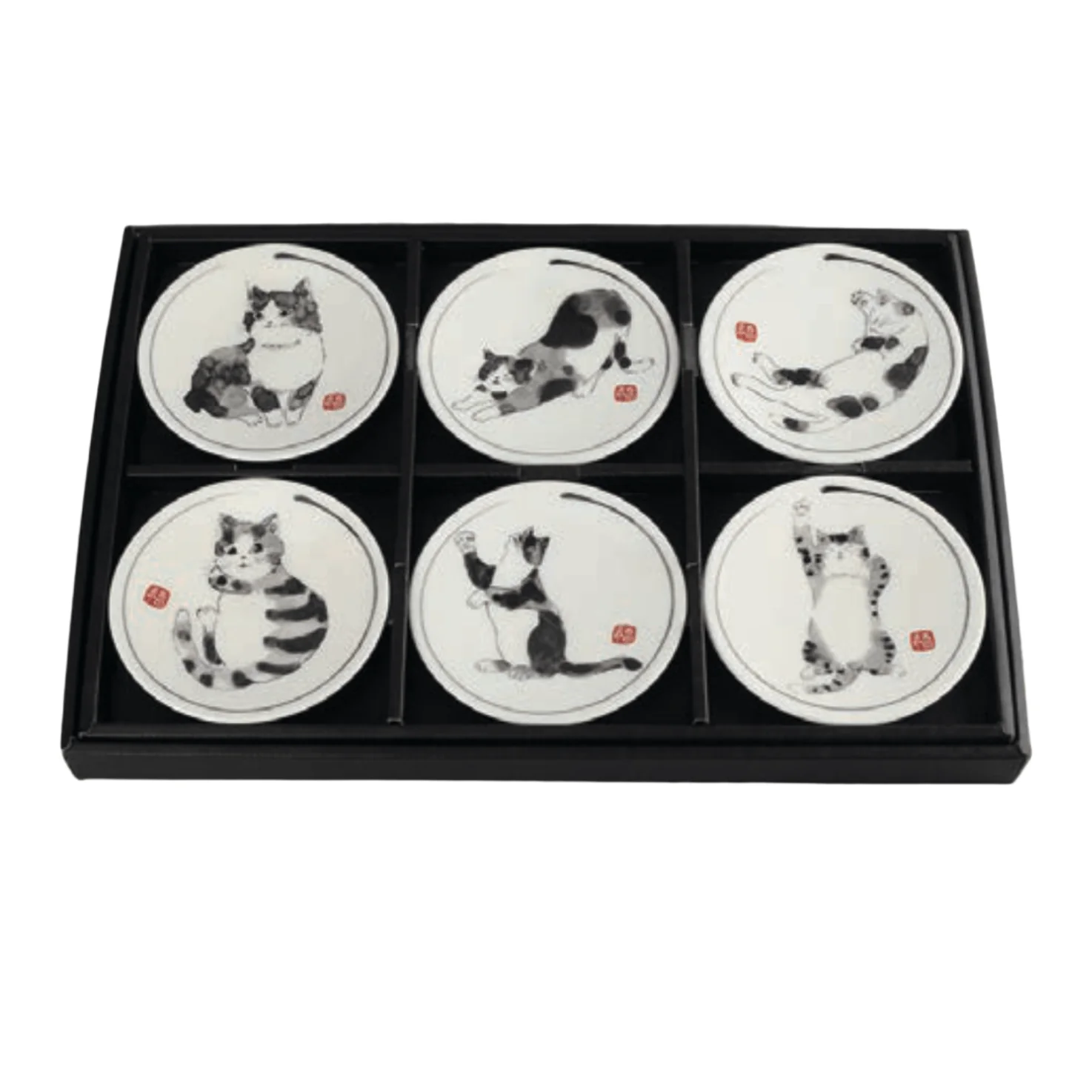 Neko-e Cat Kozara 6P Plate Set - Image 2
