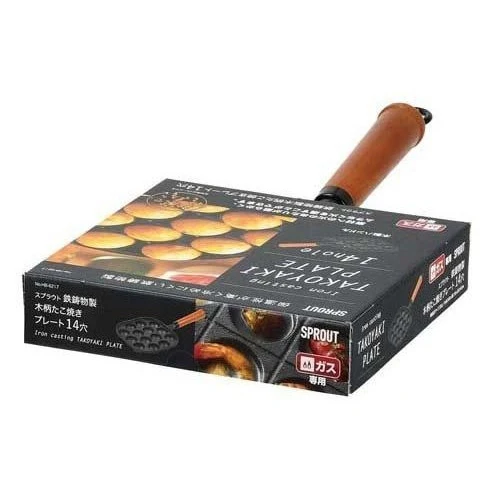 Pearl Life Cast Iron Takoyaki Plate (14 Holes) with Wood Handle - Image 2