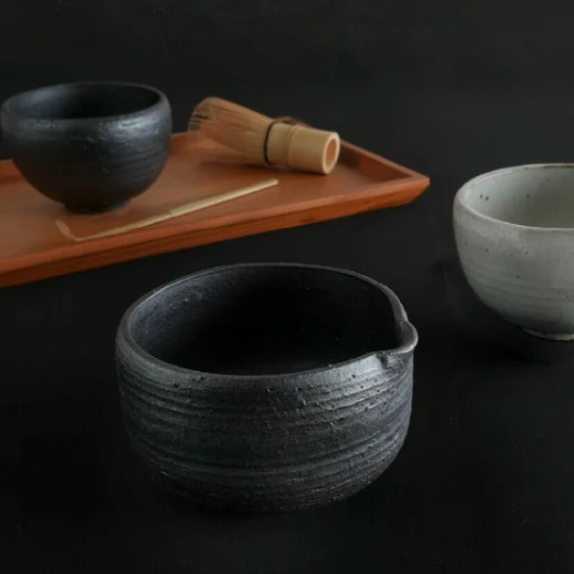 Saliu Handcrafted Textured Black Katakuchi Matcha Bowl - Image 2
