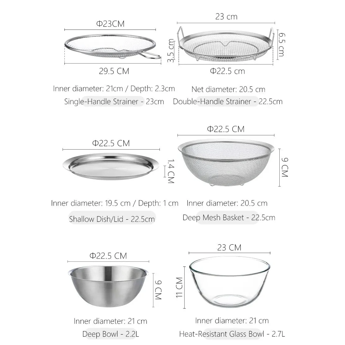 Shimoyama 304 Stainless Steel Strainer Mixing Bowl - 23cm Set of 6 - Image 7
