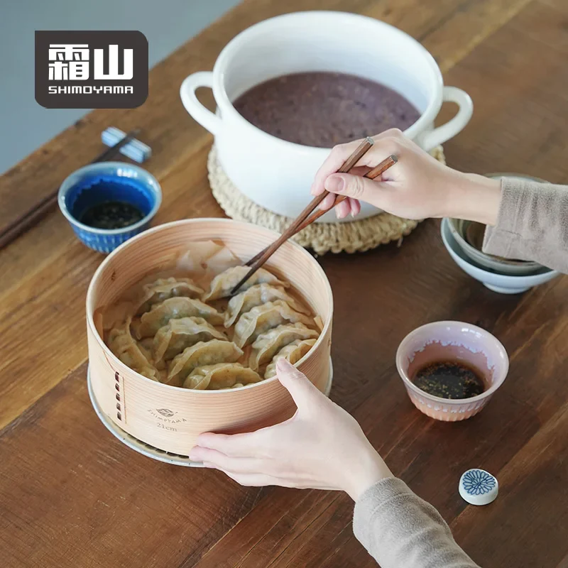 Shimoyama Dual-handle Enamel Pot with Glass Lid 22cm & Bamboo Steamer 21cm Set - Image 4