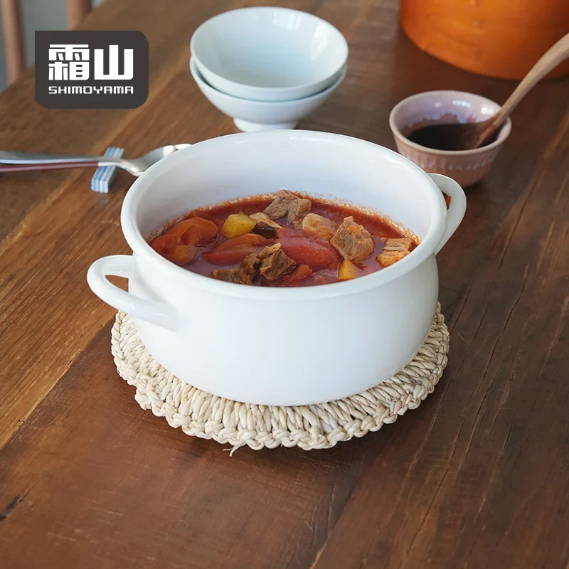 Shimoyama Dual-handle Enamel Pot with Glass Lid 22cm & Bamboo Steamer 21cm Set - Image 7