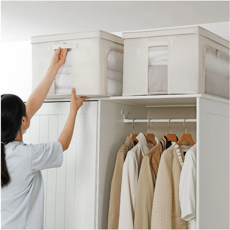 Shimoyama Foldable Linen Storage Box with Clear Windows 100L - Image 3