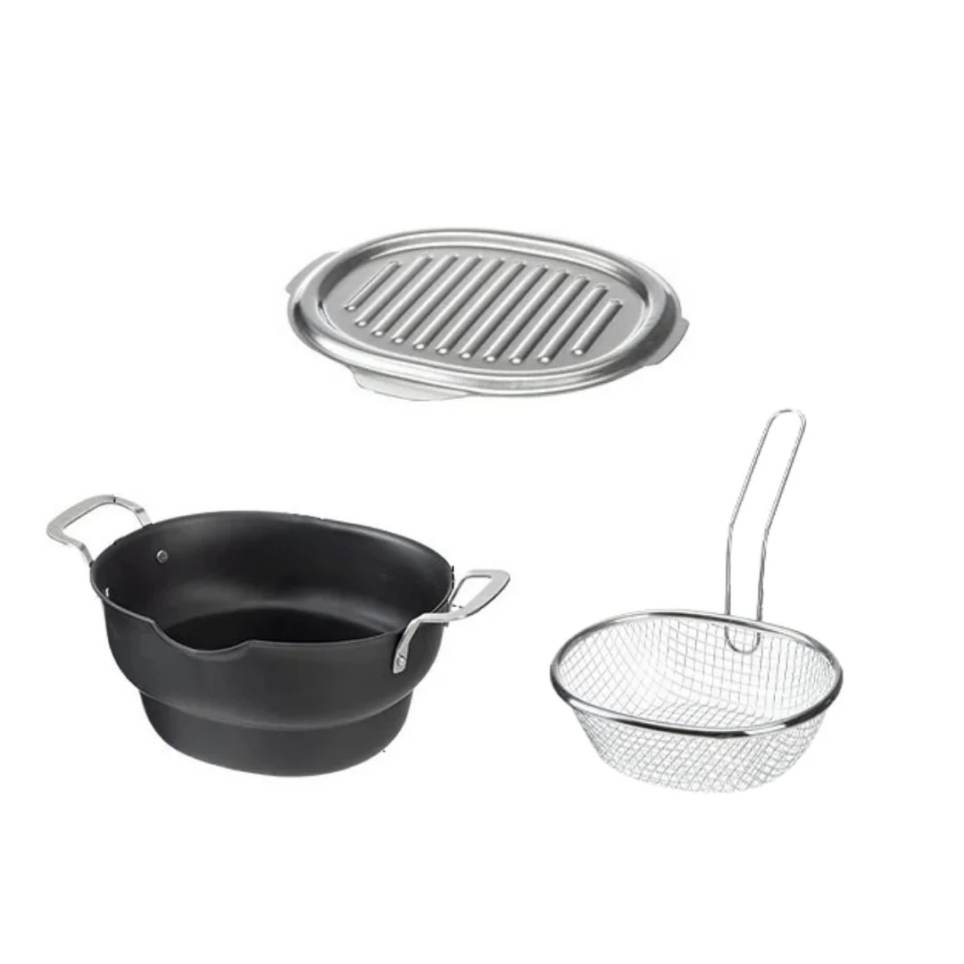 Shimoyama Iron Deep Tempura Frying Pot Lid & Strainer Set