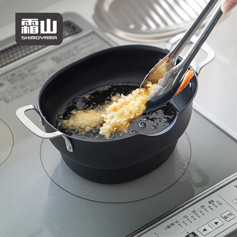 Shimoyama Iron Deep Tempura Frying Pot Lid & Strainer Set - Image 2