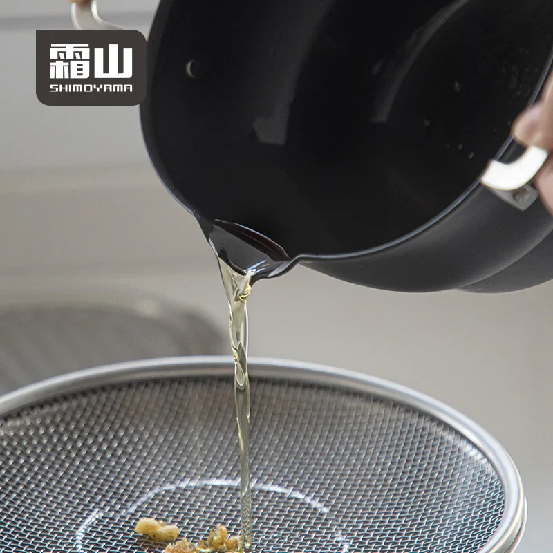 Shimoyama Iron Deep Tempura Frying Pot Lid & Strainer Set - Image 3