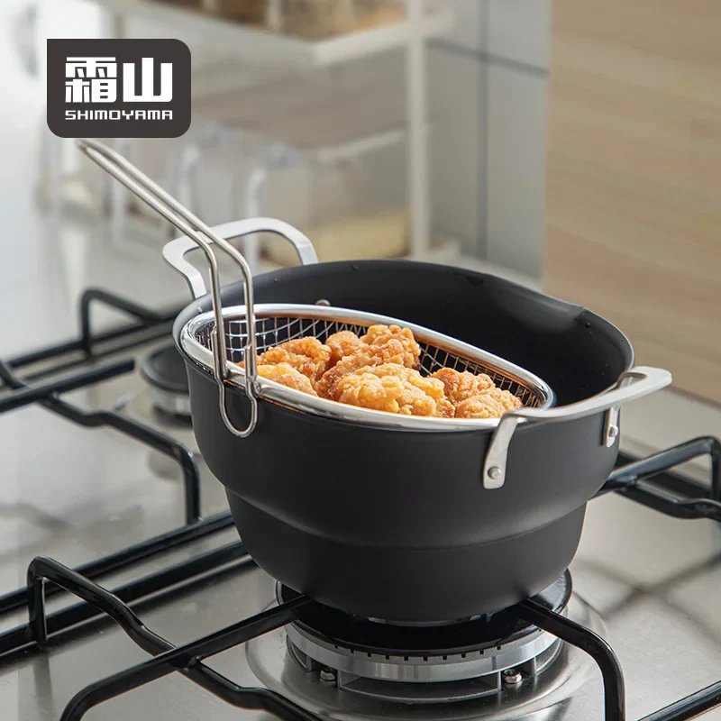 Shimoyama Iron Deep Tempura Frying Pot Lid & Strainer Set - Image 5