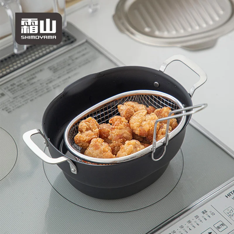 Shimoyama Iron Deep Tempura Frying Pot Lid & Strainer Set - Image 6