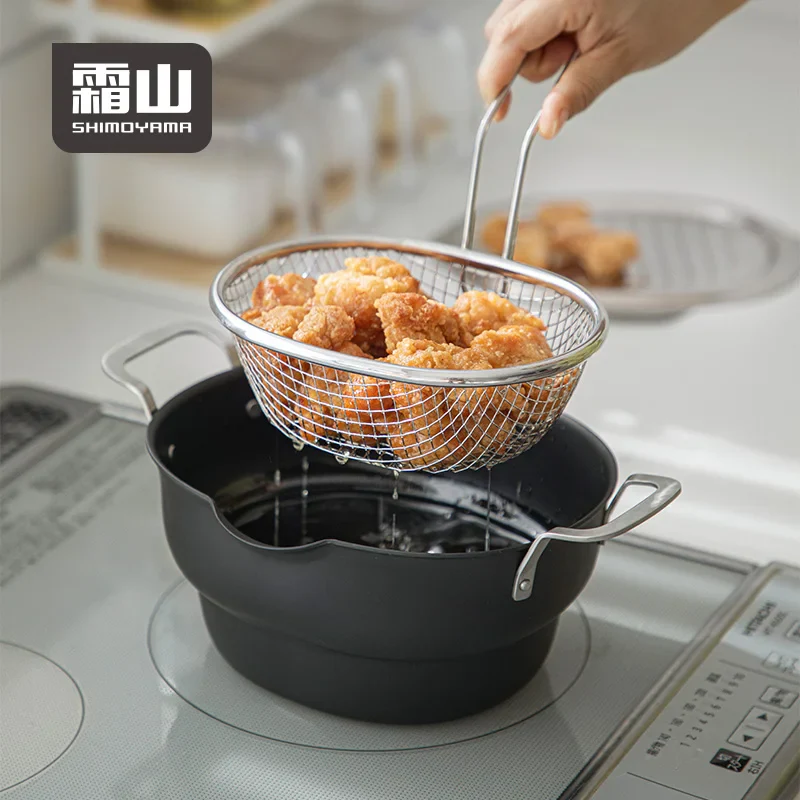 Shimoyama Iron Deep Tempura Frying Pot Lid & Strainer Set - Image 7