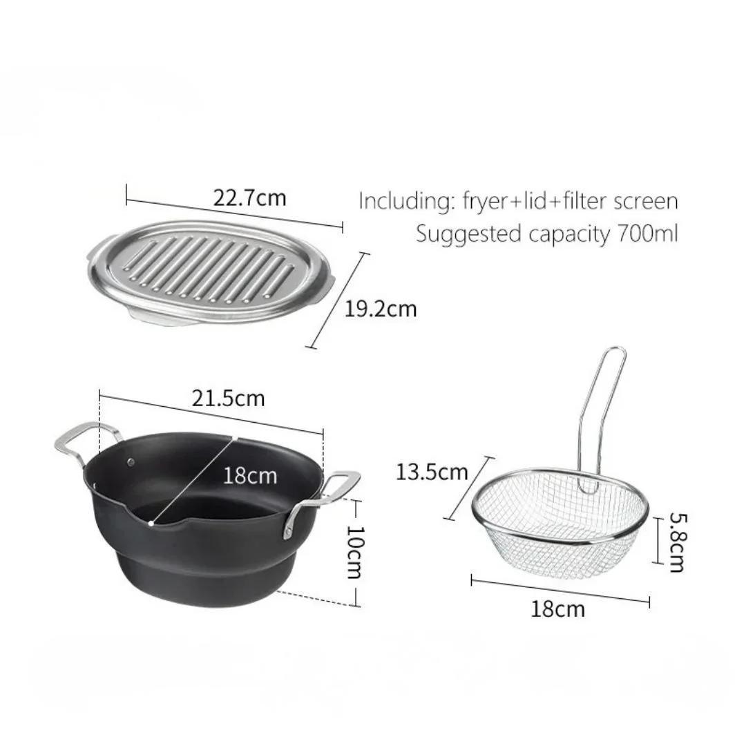 Shimoyama Iron Deep Tempura Frying Pot Lid & Strainer Set - Image 8