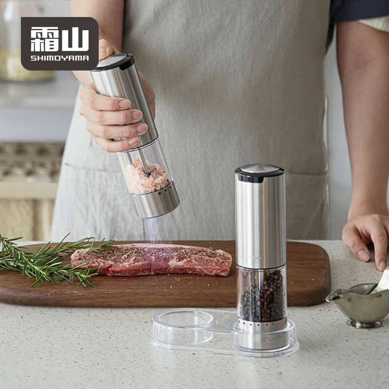 Shimoyama Stainless Steel Electric Salt & Pepper Grinder 95ml 2P Set - Image 2